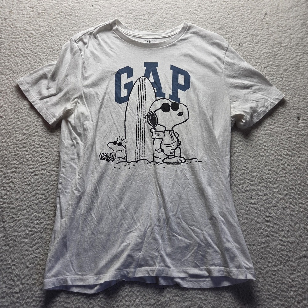 Gap Snoopy Woodstock Shirt Mens Large White Surfing Peanuts Graphic Tee